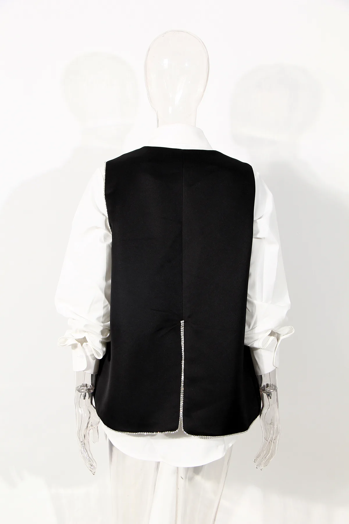 Женский винтажный жилет GETSPRING черный повседневный с v-образным вырезом и стразами