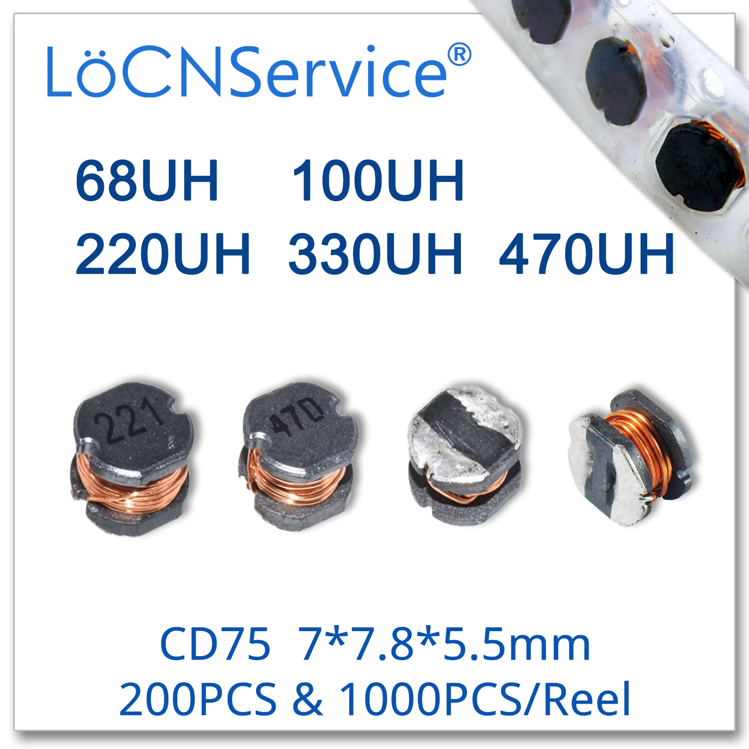 LoCNService 200 шт. 1000 CD75 7x7 8x5 5 мм SMD 68UH 100UH 220UH 330UH 470UH силовой индуктор 7*7 8*5 мм|Запасные