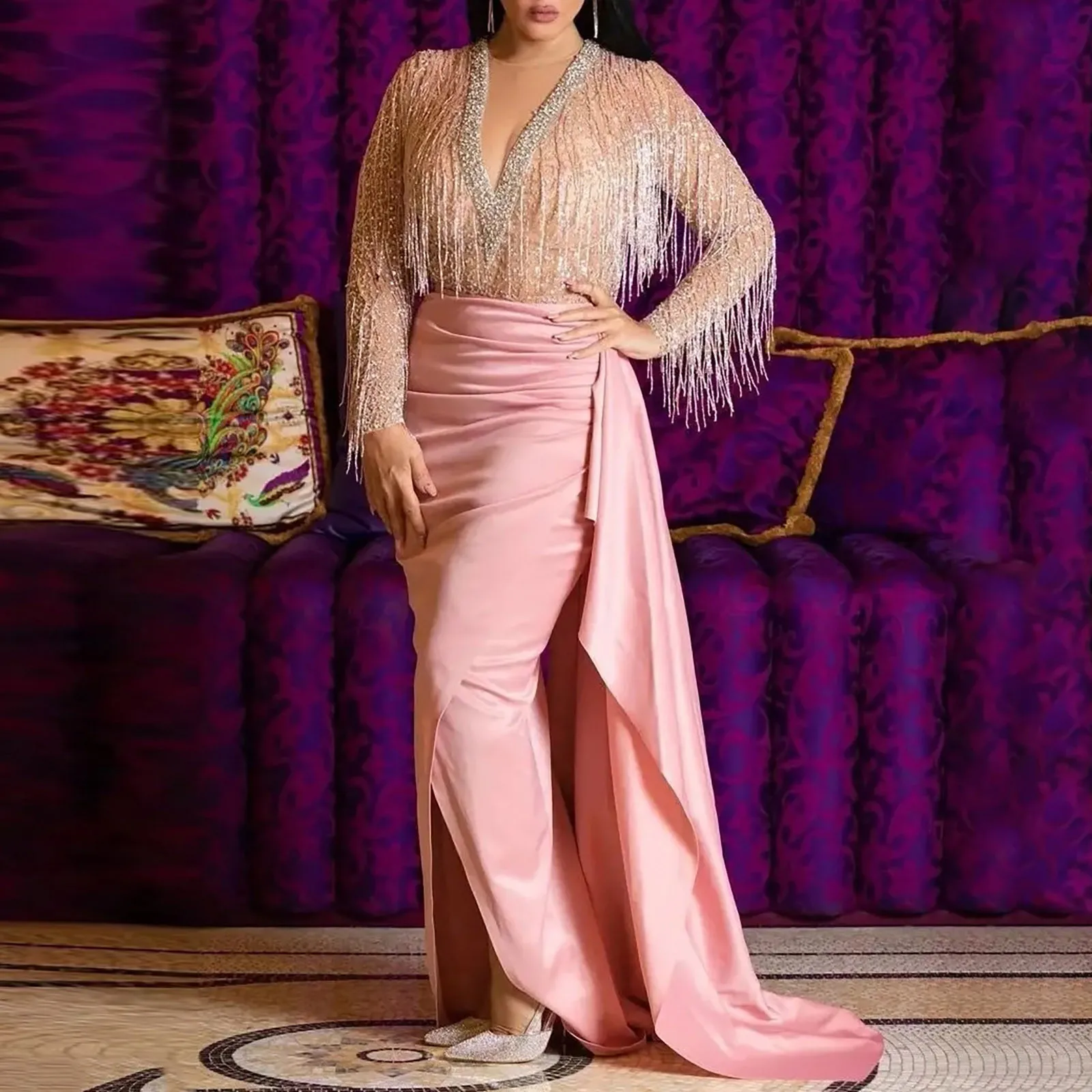 Женское коктейльное платье с бронзовыми кисточками вечерние платья для