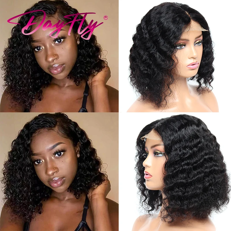 

Brazilian Deep Wave Lace Bob Wigs Pre Plucked With Baby Hair Wavy Human Hair Wig Short Lace Wig 4x4 150% Bob Wigs For Black Wome