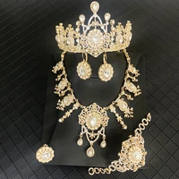 luxury gold jewelry set bridal jewelry crown necklace bracelet earrings ring five piece set