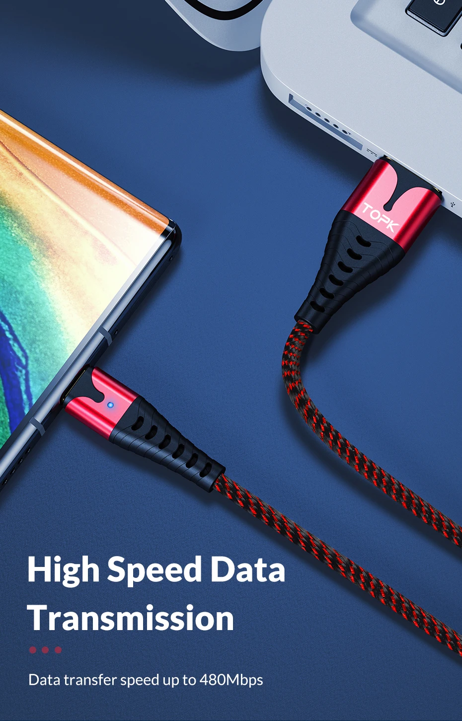 TOPK светодиодный Micro USB кабель для быстрой зарядки для Xiaomi Redmi Note 5 Pro Android кабель для передачи данных для мобильного телефона для samsung S7 Micro зарядное устройство