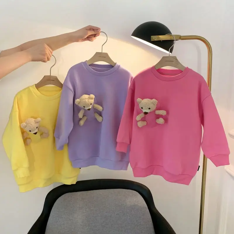 2021 Spring Autumn Girls Boys Cute Cartoon Bear Sweatshirt Baby Kids Children Long Sleeve Shirt