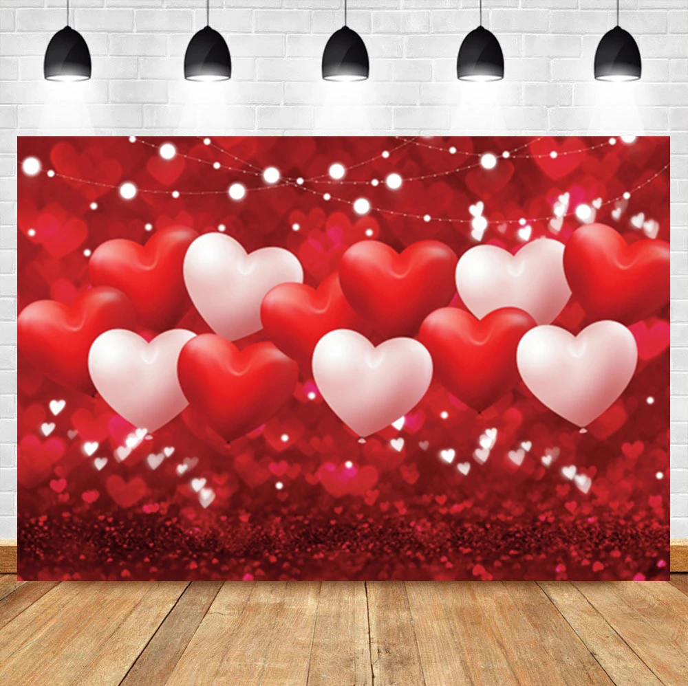 

Laeacco Red Love Balloon Glitter Dot Polka Valentine's Day Birthday Backdrop Photographic Photo Background For Photo Studio