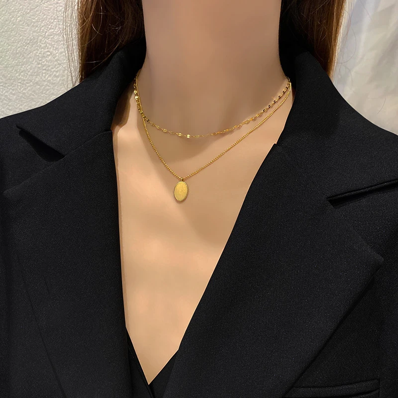 Bacolod розовое золото Цвет из нержавеющей стали с квадратными слой ожерелья