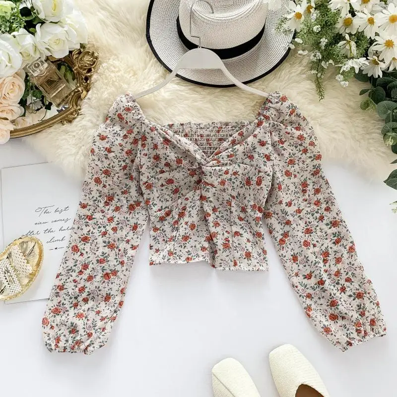 Женская короткая шифоновая рубашка Fitaylor летняя тонкая с цветочным принтом v