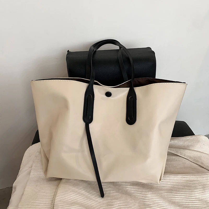 

Autumn Women Fashion Large Tote Bag Simple Soft Pu Casual Shoulder Bag Magnetic Buckle Closure Bag Female Travel Bolsa Feminina