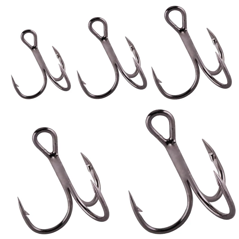 

10Pcs/Lot 6# 8# 10# Black Fishing Hook High Carbon Steel Treble Broken Grappling Three Hooks for Fishing Round Bend Treble Bass