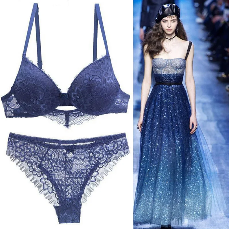 TELIMUSSTO New 2020 Lace Drill Bra Set Women Plus Size Push Up Underwear And Thong 34 36 38 40 42 44 A B C D DD Cup | Женская одежда