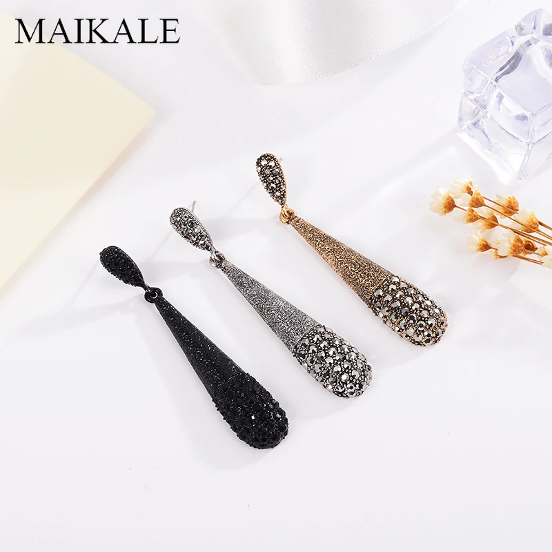 MAIKALE, новинка, простая капля воды, Винтажные серьги, сплав, серьги в форме капли, Преувеличенные стразы, 3 цвета, длинные серьги для женщин в подарок