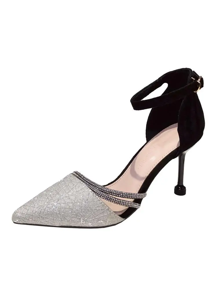 

Spring Shoes Shallow Mouth Sandals Woman Heel Original Suit Female Beige Wedding Retro Stiletto Fashion Elastic Band Comfort Gi