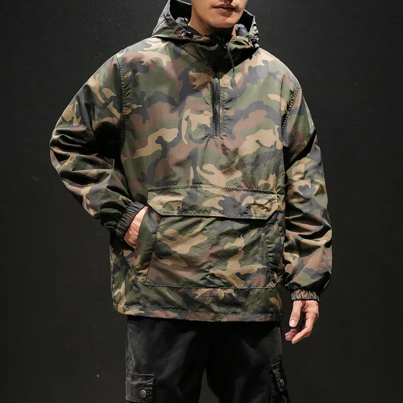

Wear On Both Sides Black Hoodies Streetwear Military Camouflage Jacket Men Korean Style Fashions Sweatshirt Harajuku Clothes