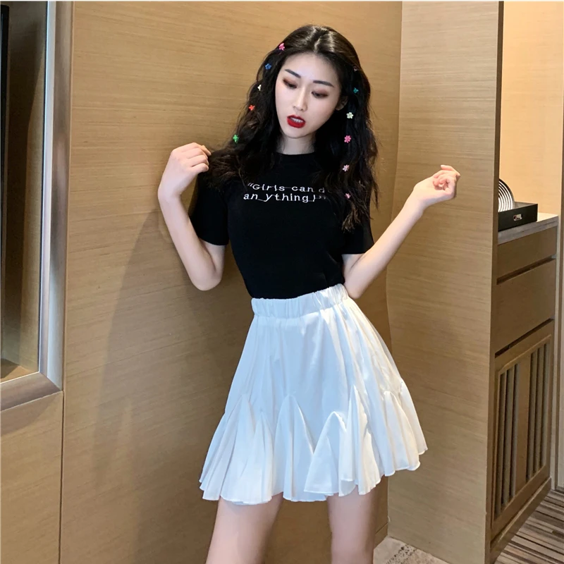 

Summer Ladies Simple Style Round Collar Short Sleeve Knitwear Girls Letter Embroidery Short Top Female Casual Bottoming