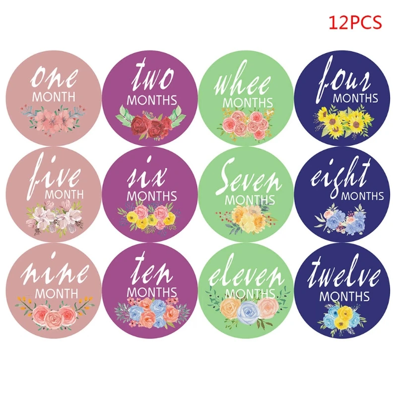 

New 12 Pcs Baby Pregnant Monthly Stickers Floral Pattern Recording Milestone Sticker