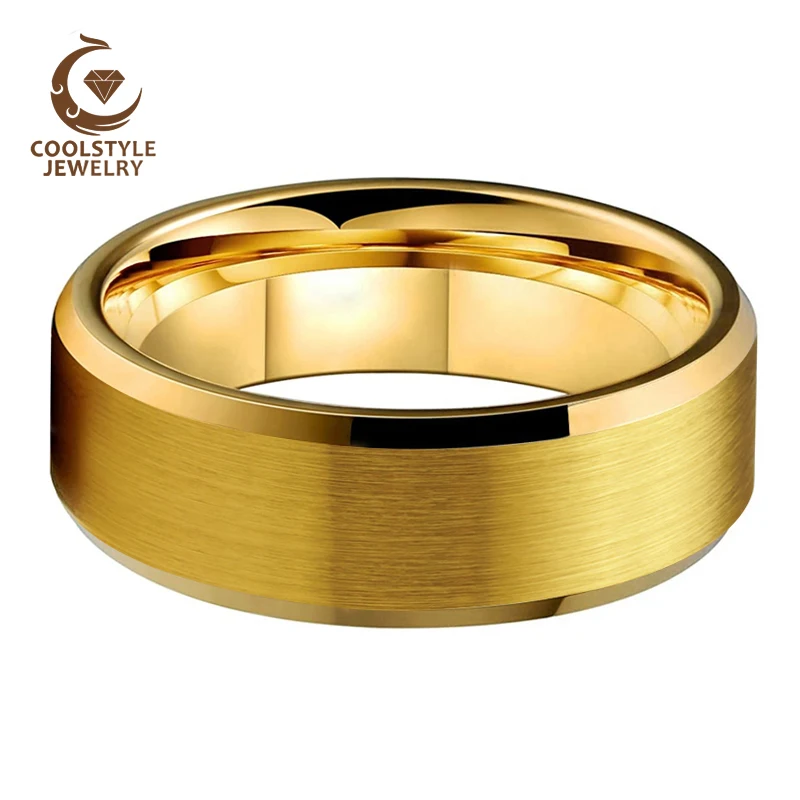 Кольцо из вольфрама желтого золота с матовой отделкой 8 мм 6 | Украшения и