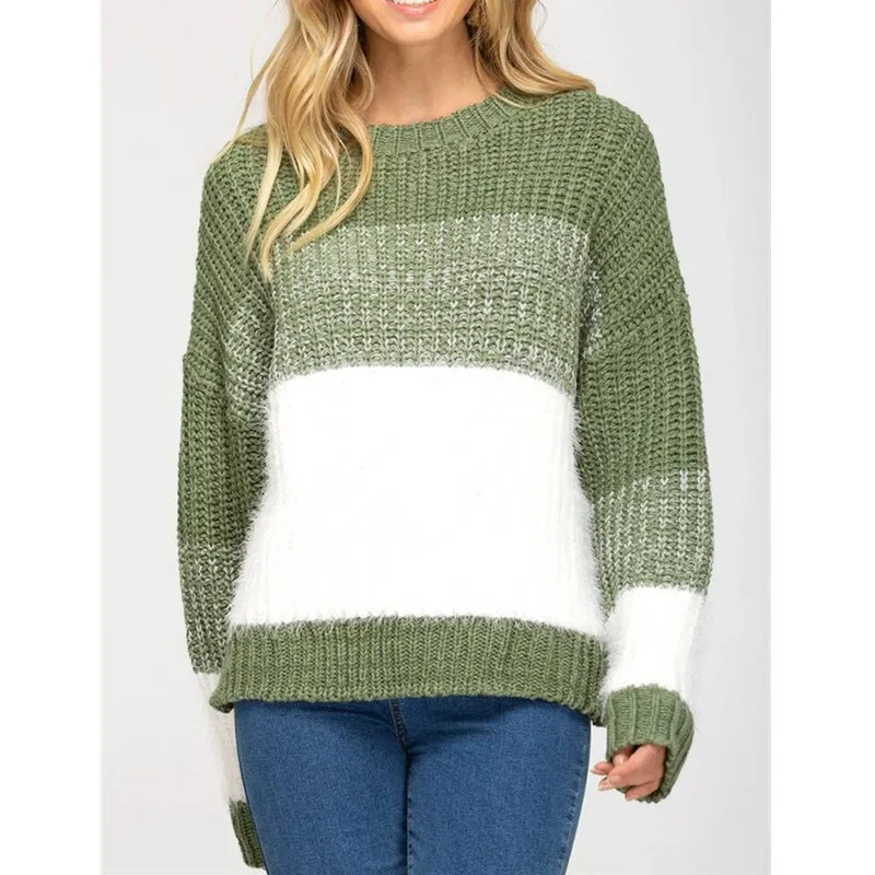 

Женский свитер, пуловеры, новинка зимы 2021, женский полосатый Повседневный плотный теплый свитер, женский норковый вязаный пуловер