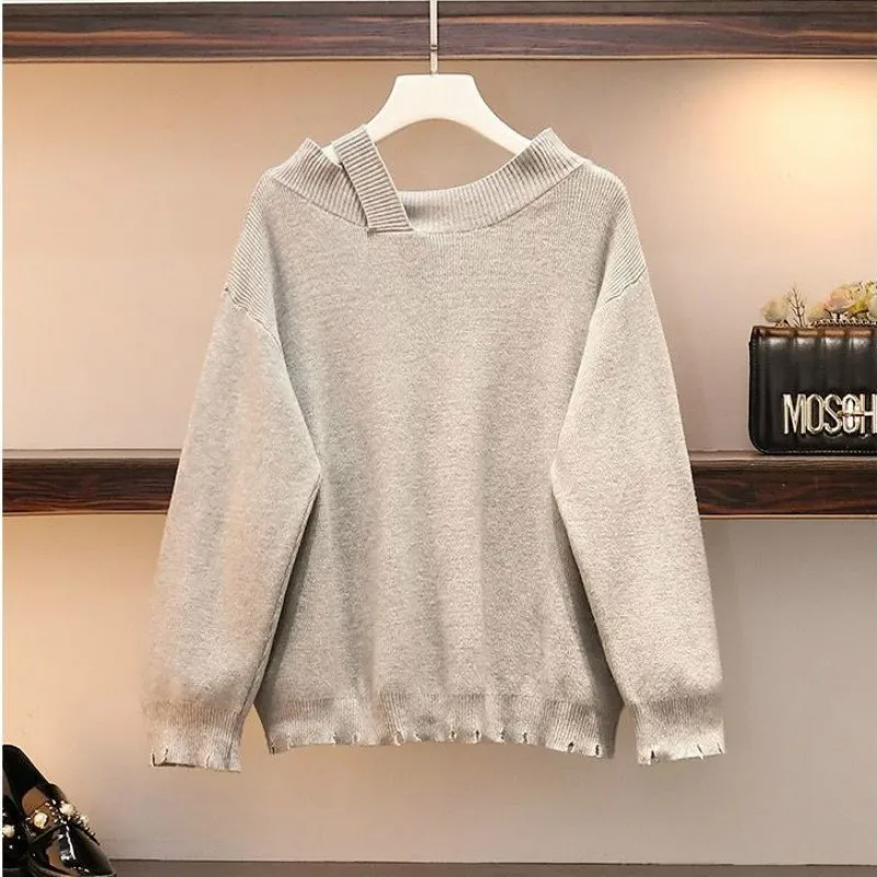 

2021 Spring Autumn Two Piece Set Women's Long Sleeve Knitting Pullover Sweater Tops and Denim Skirt Suits Plus Size 6XL Y403