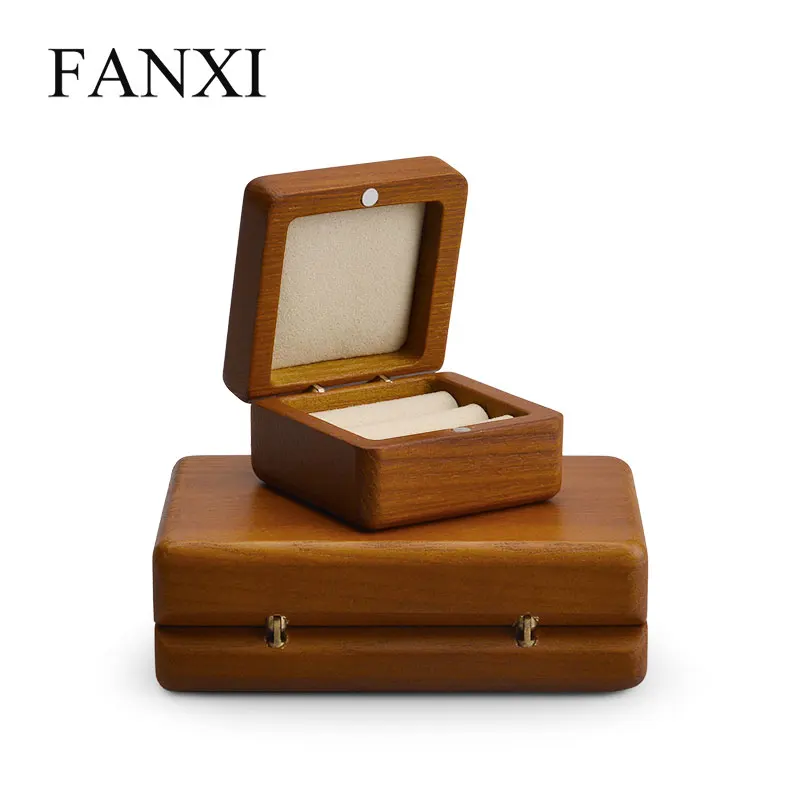 

FANXI Solid Wood Microfiber Ring Organizer Case Earring Display Box Jewelry Prop Storage Showcase