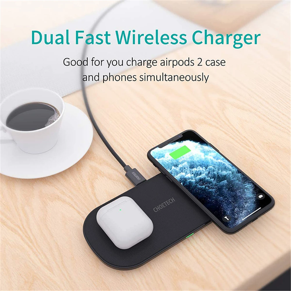 

CHOETECH 5 катушек 7,5 Вт/10 Вт, двойное Беспроводное зарядное устройство, Быстрая Зарядка Qi для iPhone 11/XS/XR/X/8, Huawei Mate 30 с адаптером