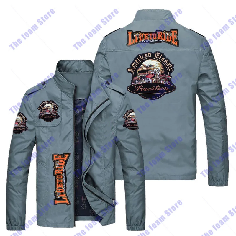 

Asian Brand Motorcycle Jacket Men's Casual Outdoor Fishing Digital Bob Bald Eagle Applique Jacket Motorcycle Route 66 Punk Jacke