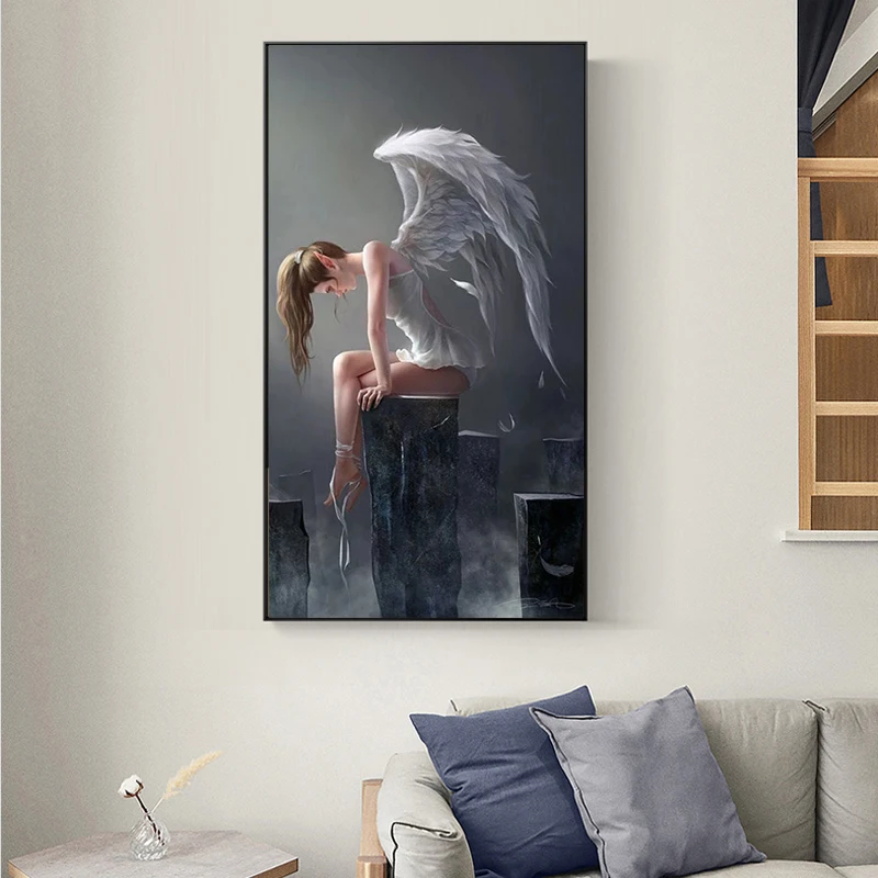 Белый Ангел девушка Фреска Творческий поп настенное искусство холст живопись