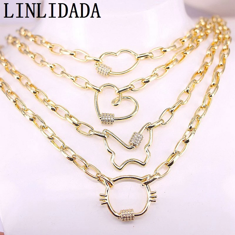 

5Pcs Lip/Heart /Butterfly/Cat Lock Necklace Carabiner Lock Necklace Cz Lock Screw Clasp Necklace