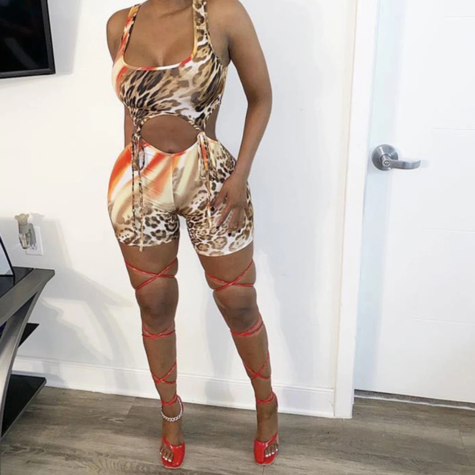 

Women Tie Dye Printed Nude Navel Sexy Printed Jumpsuit Sexy Printed Jumpsuit Fashion Ladies Jumpsuit Sleeveless Sports Jumpsuit