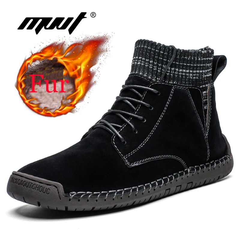 Мужские брендовые замшевые ботинки зимние мужские плюшевые теплые