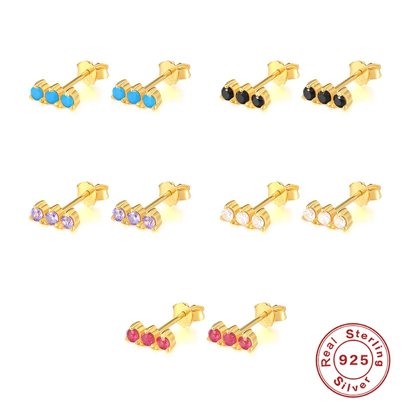 

Aide 925 пробы цвет серебристый, Золотой три циркониевые серьги-гвоздики с украшением в виде кристаллов линии пирсинг серьги-гвоздики Ohrringe ...