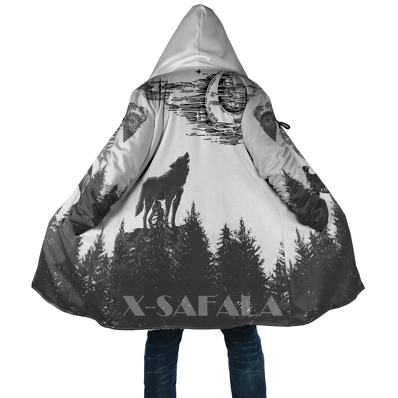 

Viking Style Raven Wolf In Pine Forest 3D Printed Hoodie Long Coat Hooded Cloak Thick Parkas Outerwear Cotton Pullovers Dunnes