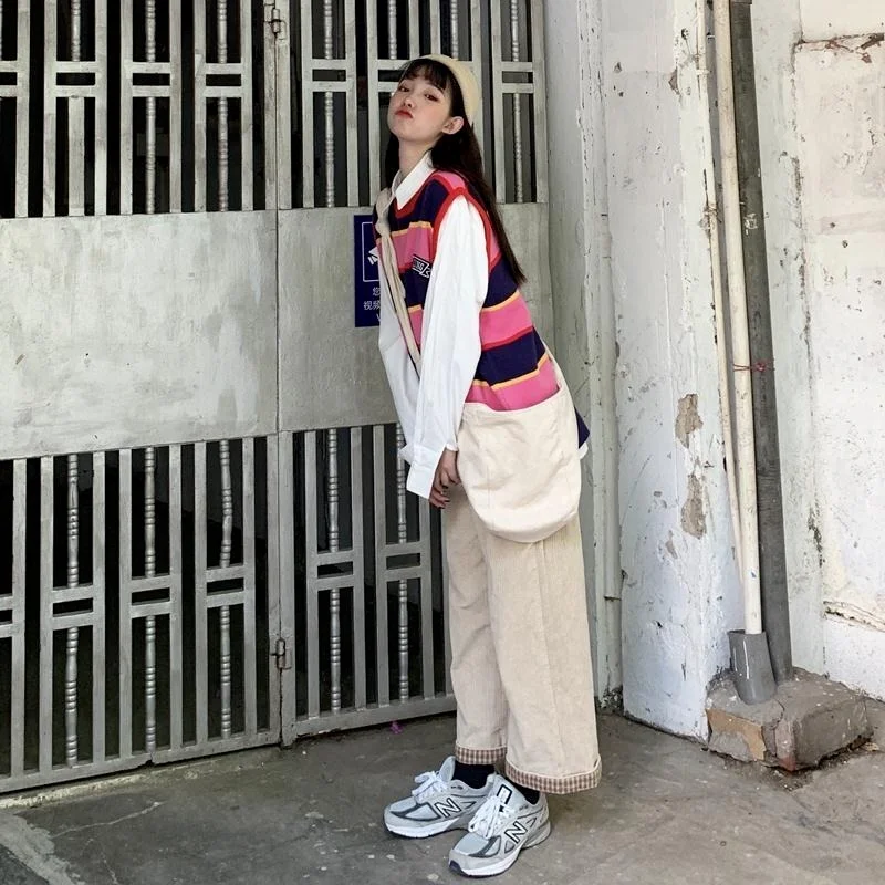 

Striped Sweater Vest Women Design All-match Preppy Style Fashion Korean Streetwear Loose Chic Leisure Harajuku Spring Students