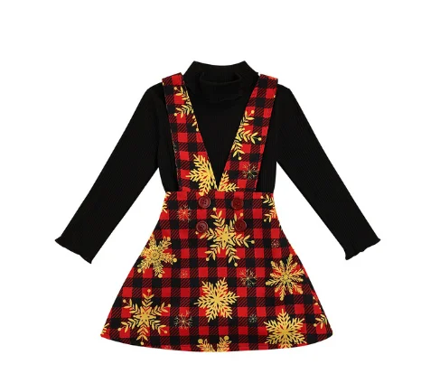 

Girls Autumn Fashion Clothes Set 2 Pieces Suit Solid Turtleneck Tops+Plaid Suspender Skirt Kids Sets Girls Clothes 1-6Y