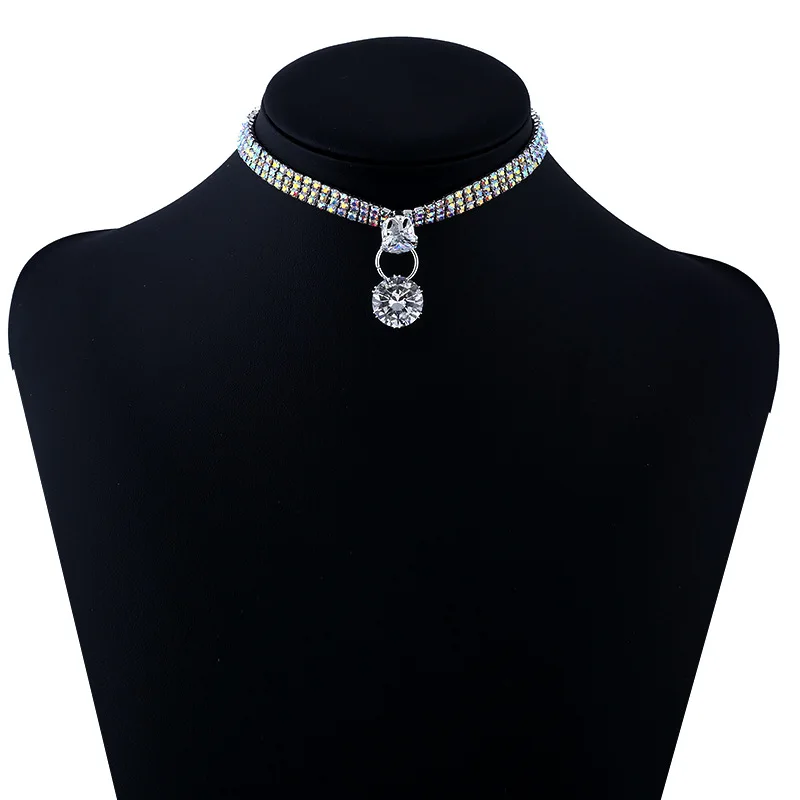 

Fashion Silver Plated Necklace Full Rhinestone Choker Short Necklaces for Women Bijoux Shiny Necklaces Statement Jewelry Party