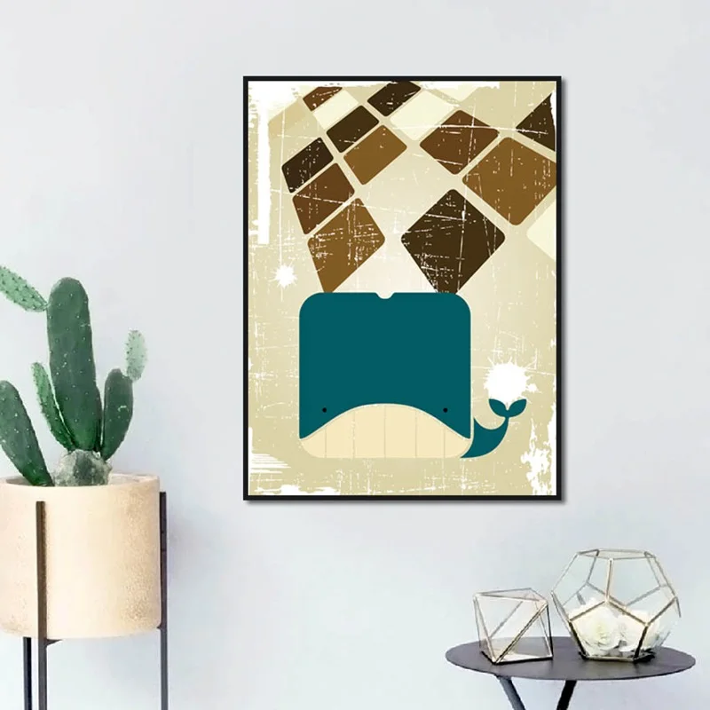 

Home Decoration Wall Whale Penguin Elephant Cartoon Image Simple Art Picture Children's Bedroom Hanging Picture Frameless