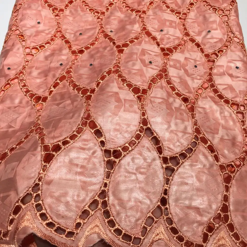 Небесно-Голубой перфорированный круг камни Африканский Базен Riche ткань вышитые