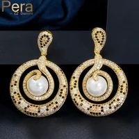 pera classic gold color snake pattern big round shape pearl drop earrings for luxury women wedding party cz ear jewelry e473