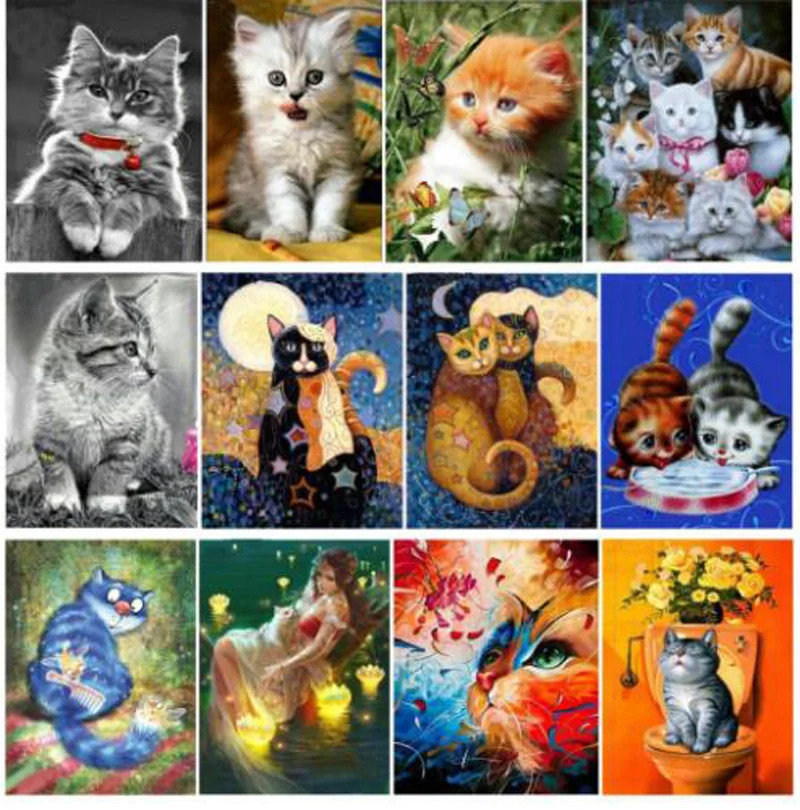 

Full Square drill Rhinestone Cross Stitch Diamond Mosaic 5D DIY Diamond Painting animal cat Embroidery Christmas Gift