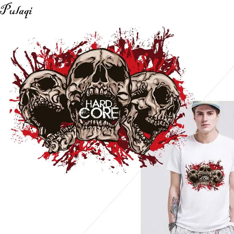 Череп Аппликация термо Стикеры для одежды на одежде хардкор нашивки с полосками