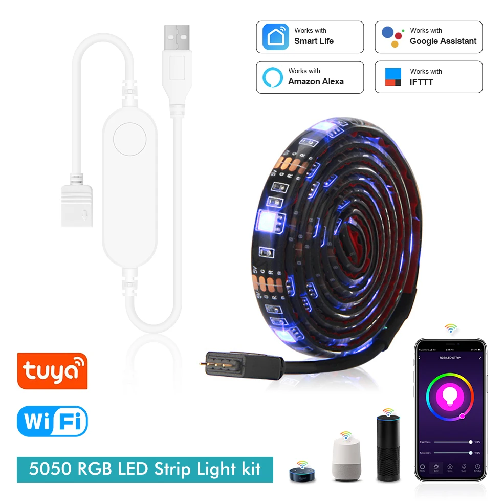 Tuya Светодиодная лента USB светильник Wi Fi пульт для Управление 5V RGB светодиодный 0 5 м