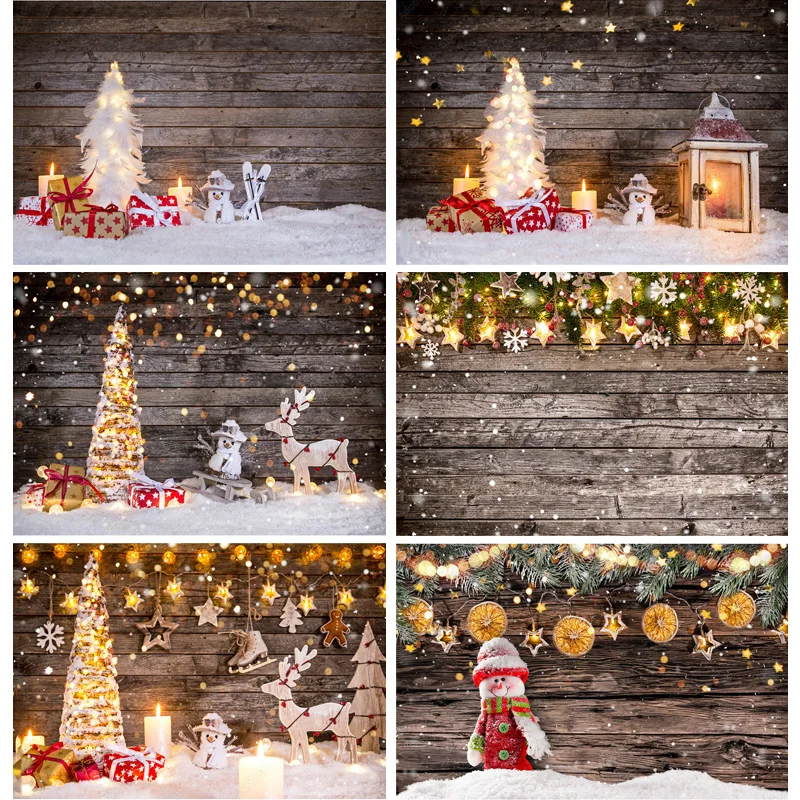 

SHUOZHIKE Christmas Wooden Planks Theme Photography Background Snowman Children Backdrops For Photo Studio Props MMSD-03