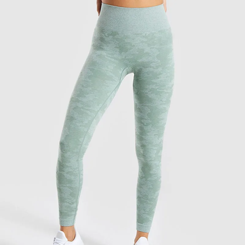 1875 Green Legging Камуфляжной расцветки, Йога Комплект Для женщин бесшовные Фитнес бюстгальтер для йоги со спортивным бюстгальтером с рисунком камуфляж Высокая Талия тренажерный зал легинсы, штаны для фитнеса костюм тренировки - Цвет: 1875 Green Legging