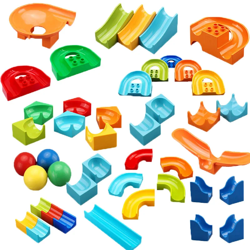 

Funny Rolling Race Running Ball Maze Track Piano Slide Catapult Rotation Funnel Building Block Compatible Toys For Children Gift