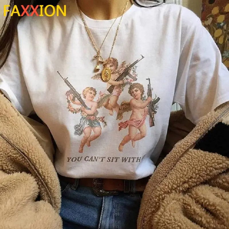 Женская Винтажная футболка в стиле 90-х с принтом ангела | одежда