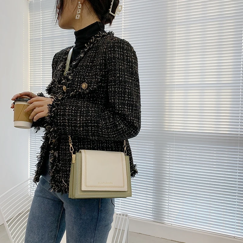 Кожаные сумки через плечо контрастных цветов для женщин 2021 дорожная сумка модная