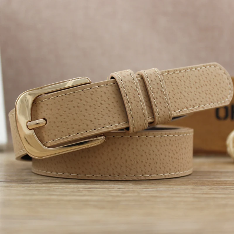 beige belt Женские черные джинсы ремень кожа Золотая Пряжка свиная кожа ремни для женщин девушки мода дизайнер коричневый центуре femme дамы ceinture - Цвет: beige belt