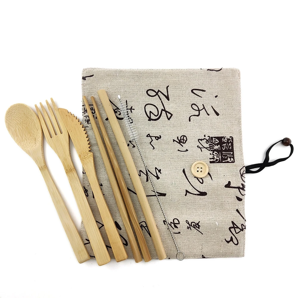 

Bamboo Cutlery Set Travel Utensils Biodegradable Wooden Dinnerware Outdoor Portable Flatware Zero Waste Bamboo Tableware Set