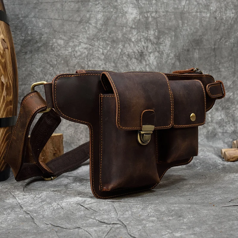 MAHEU Мужская поясная сумка кожаная нагрудная многофункциональные поясные сумки