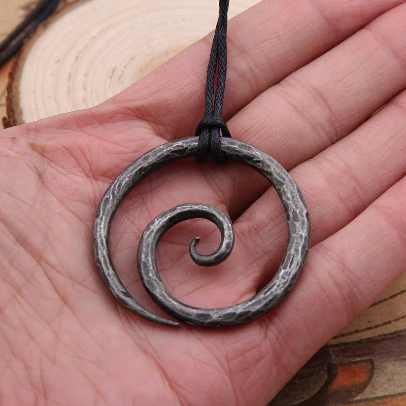 

Viking Spiral Pendant - Hand-Forged Iron with Adjustable Leather Neck Cord Dark Age/Medieval/Viking/Norse/Blacksmith/Necklace