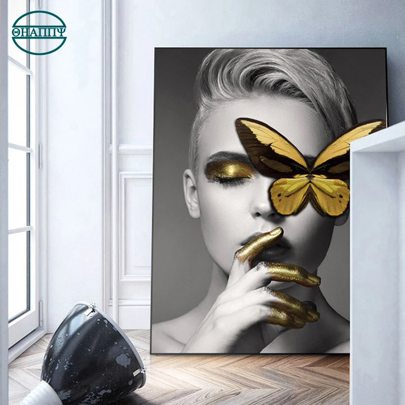 

Butterfly Woman Light Extravagant BlackAnd White Artistic Poster Canvas Painting Wall Prints For Living Room Decor No Frame