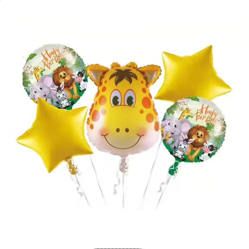 5pcs Large Animal head Foil Balloons with Round Helium ballon Lion tiger deer Globos Birthday Party decoration children toy Gift | Дом и сад